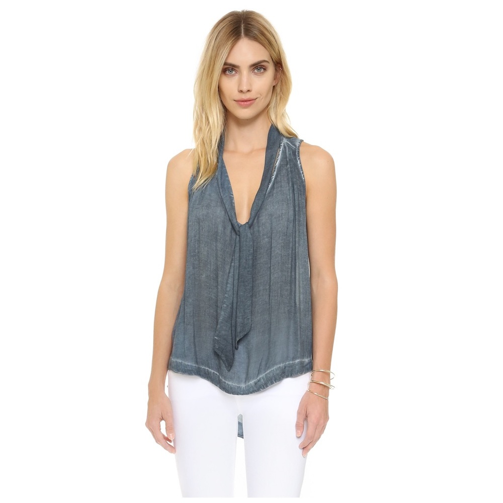 Free People Tie Front Top in Washed Blue